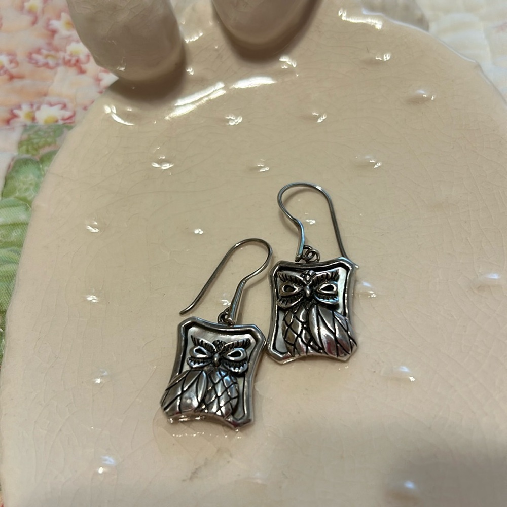 Owl Sterling Silver Mother of Pearl Dangle Earrings